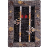 Halloween kostra v kleci, svítící oči, 45 cm