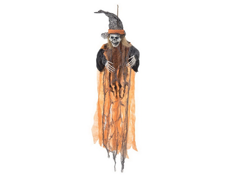 Halloweenské strašidlo - čarodějnice oranžová, 90cm