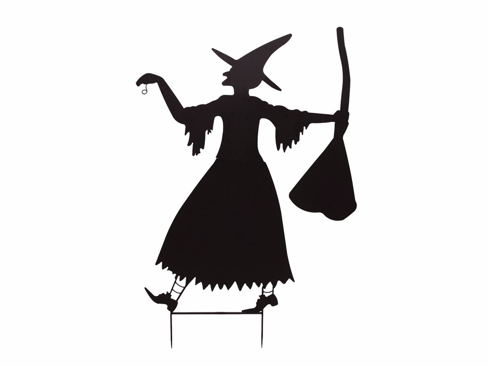 Kovová silueta čarodejnice s koštětem, černá, 140cm