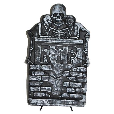 Halloween náhrobní kámen šedý s cihlami, 37 cm
