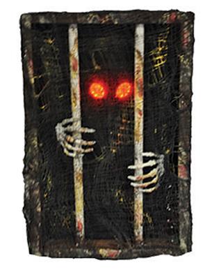 Halloween kostra v kleci, svítící oči, 45 cm