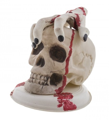 Halloween krvavá lebka s rukou, 19x16x19 cm