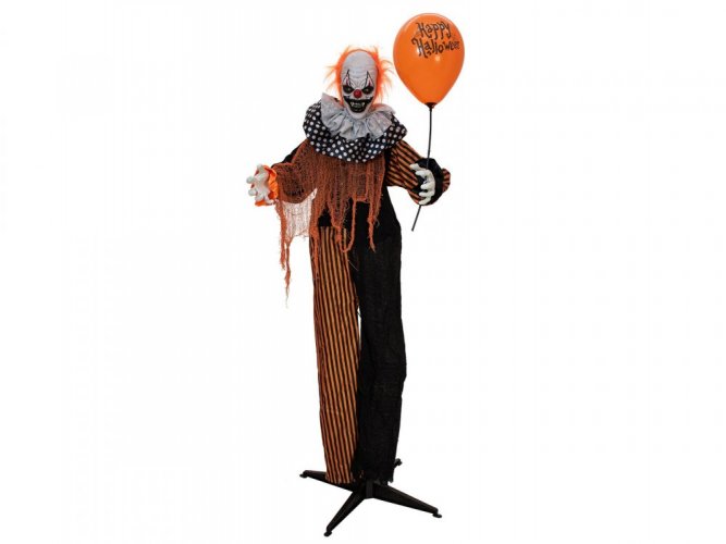Halloween pohyblivý klaun s balonkem 166 cm
