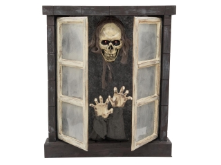 Halloween hororové okno s kostlivcem animované, 13x72x85cm