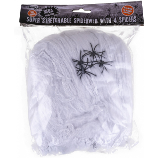 Umělá pavučina bílá + 4 pavouci, 300g